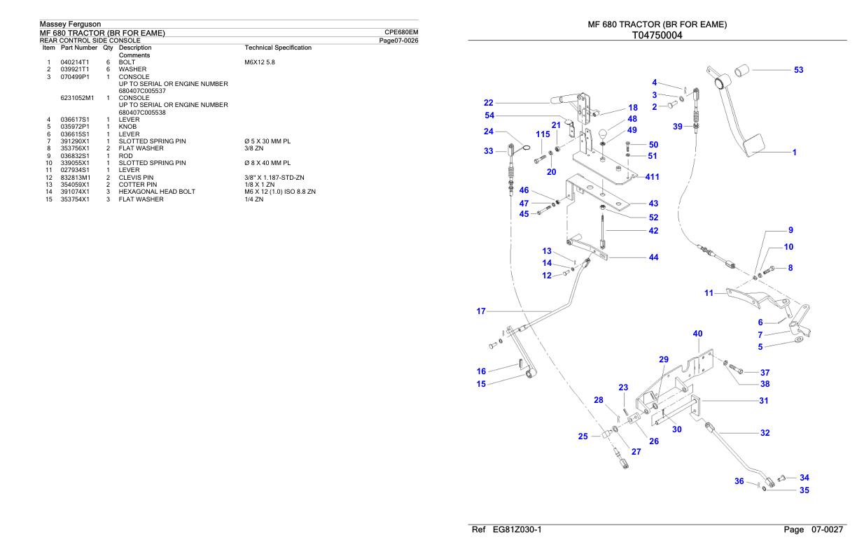 Massey Ferguson MF 680 Tractor Parts Catalog CPE680EM 1