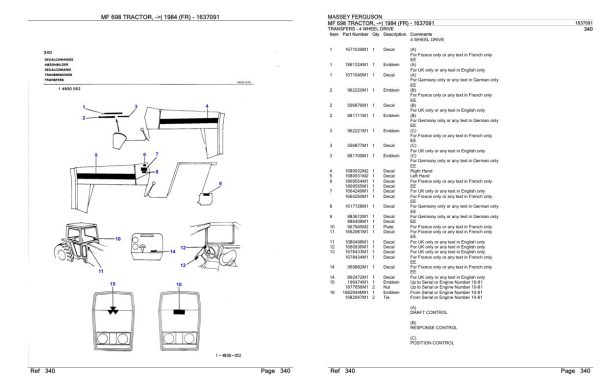 Massey Ferguson MF 698 Tractor Parts Catalog 1637091 2