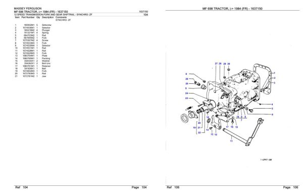Massey Ferguson MF 698 Tractor Parts Catalog 1637150 1