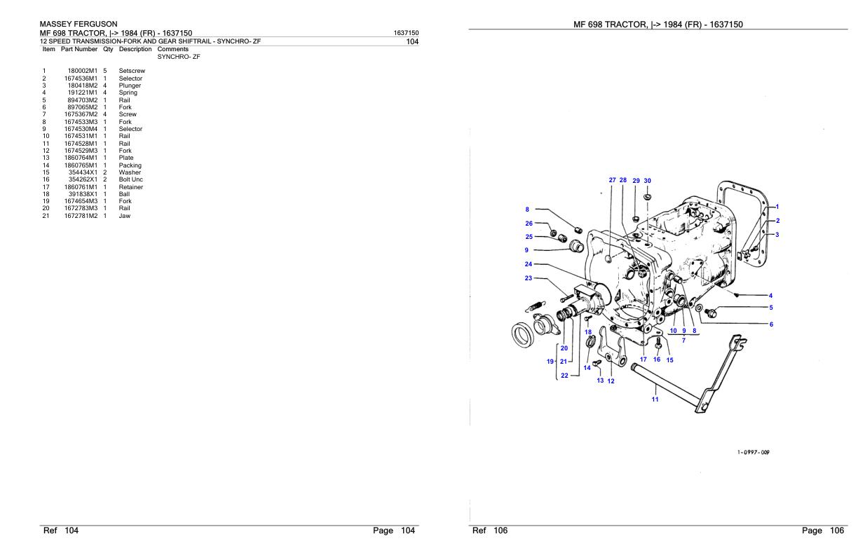 Massey Ferguson MF 698 Tractor Parts Catalog 1637150 1