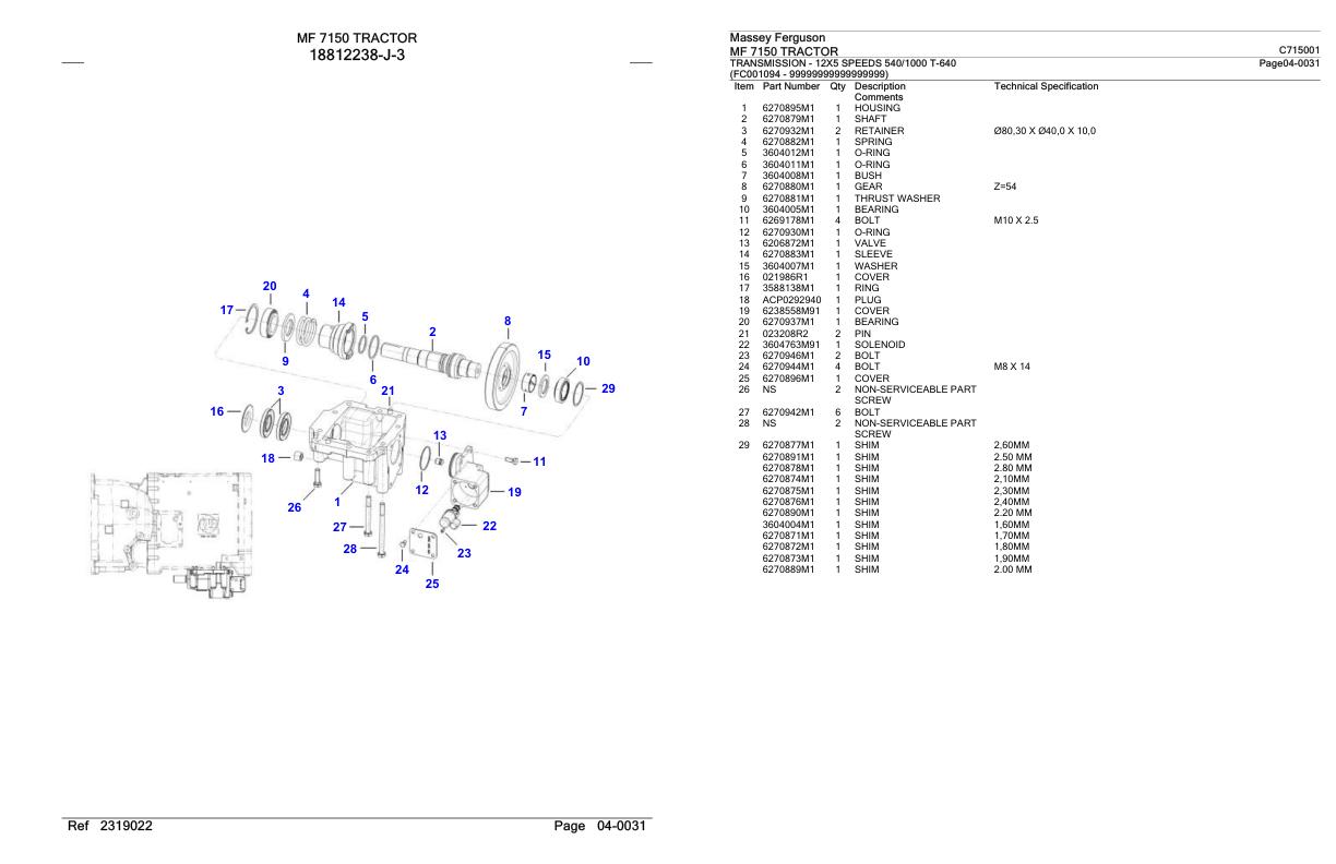 Massey Ferguson MF 7150 Tractor Parts Catalog C715001 1