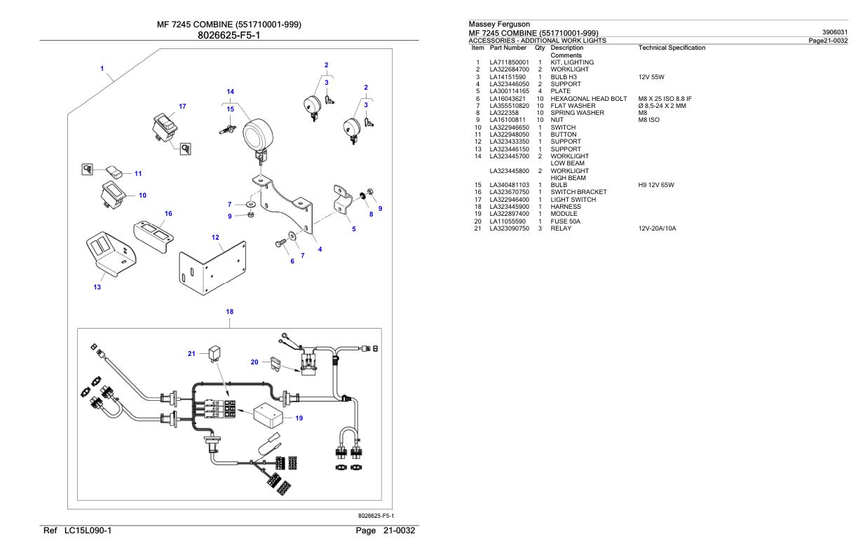 Massey Ferguson MF 7245 Combine Parts Catalog 3906031 1