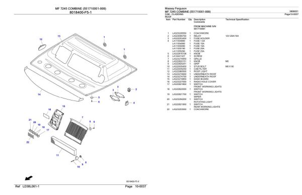Massey Ferguson MF 7245 Combine Parts Catalog 3906031 2