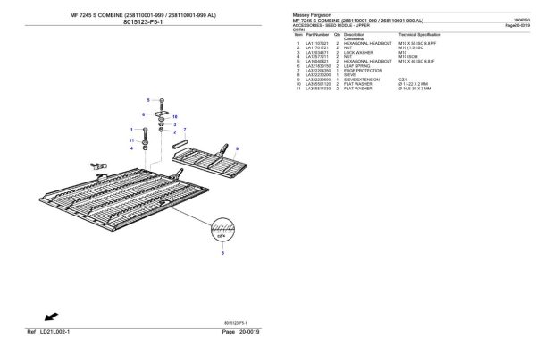 Massey Ferguson MF 7245 S Combine Parts Catalog 3906250 1