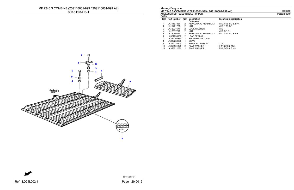 Massey Ferguson MF 7245 S Combine Parts Catalog 3906250 1