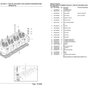 Massey Ferguson MF 7340 Activa Combine Stage 4 Tier 4F Parts Catalog 3906378 1