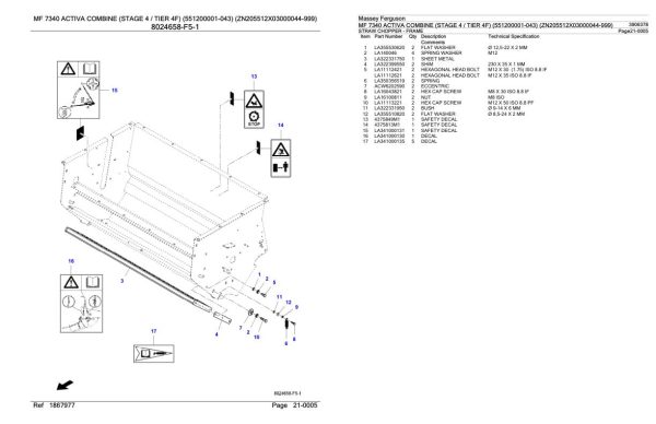 Massey Ferguson MF 7340 Activa Combine Stage 4 Tier 4F Parts Catalog 3906378 2