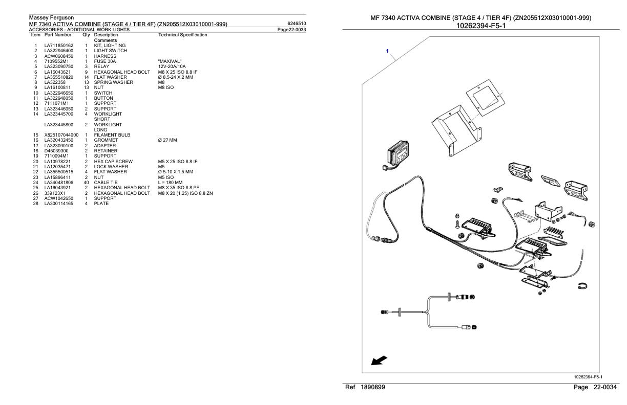 Massey Ferguson MF 7340 Activa Combine Stage 4 Tier 4F Parts Catalog 6246510 1