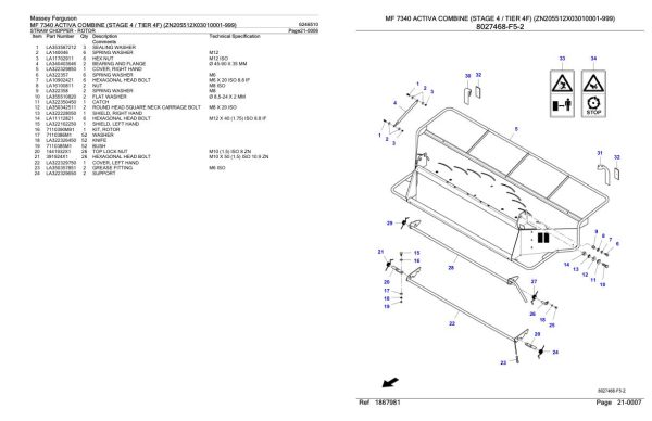 Massey Ferguson MF 7340 Activa Combine Stage 4 Tier 4F Parts Catalog 6246510 2