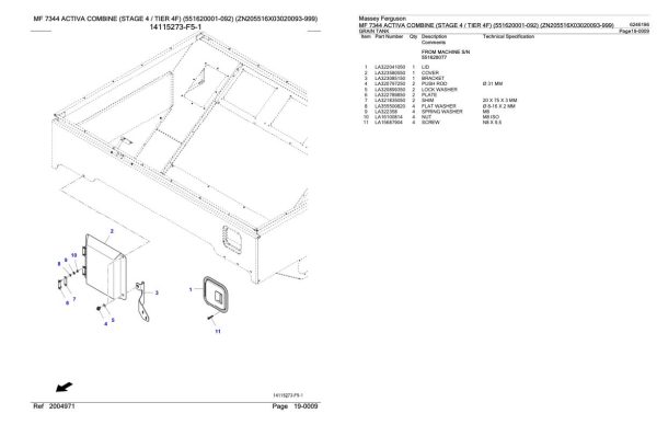 Massey Ferguson MF 7344 Activa Combine Stage 4 Tier 4F Parts Catalog 6246196 2