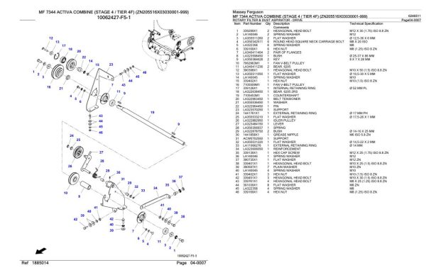 Massey Ferguson MF 7344 Activa Combine Stage 4 Tier 4F Parts Catalog 6246511 1