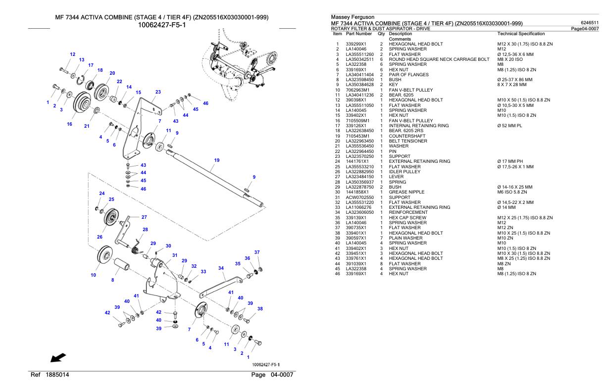 Massey Ferguson MF 7344 Activa Combine Stage 4 Tier 4F Parts Catalog 6246511 1