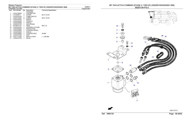 Massey Ferguson MF 7344 Activa Combine Stage 4 Tier 4F Parts Catalog 6246511 2