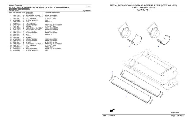 Massey Ferguson MF 7345 Activa S Combine Stage 4 Tier 4F and Tier 2 Parts Catalog 6246176 2