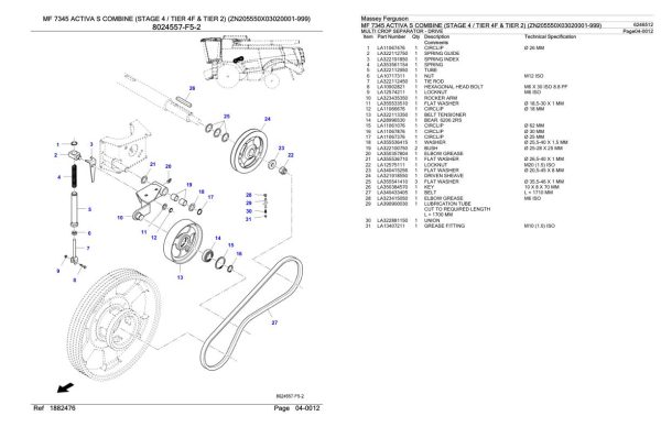 Massey Ferguson MF 7345 Activa S Combine Stage 4 Tier 4F and Tier 2 Parts Catalog 6246512 2