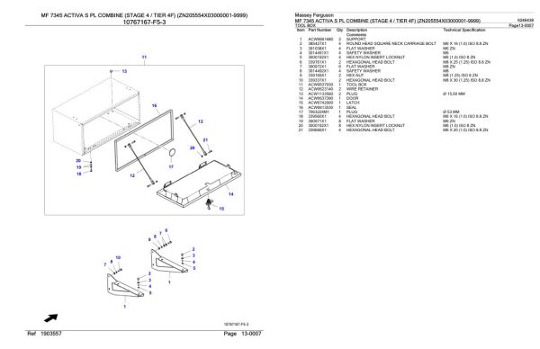 Massey Ferguson MF 7345 Activa S PL Combine Stage 4 Tier 4F Parts Catalog 6246438 1