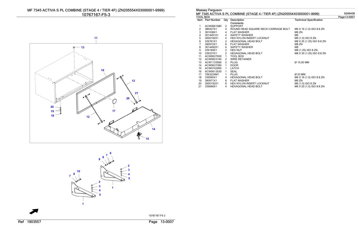 Massey Ferguson MF 7345 Activa S PL Combine Stage 4 Tier 4F Parts Catalog 6246438 1