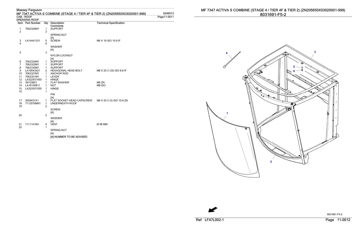 Massey Ferguson MF 7347 Activa S Combine Stage 4 Tier 4F and Tier 2 Parts Catalog 6246513 1