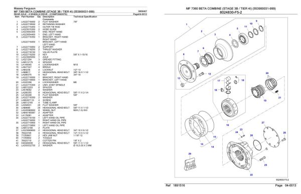 Massey Ferguson MF 7360 Beta Combine Stage 3B Tier 4I Parts Catalog 3906467 2