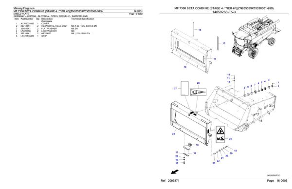 Massey Ferguson MF 7360 Beta Combine Stage 4 Tier 4F Parts Catalog 6246514 2