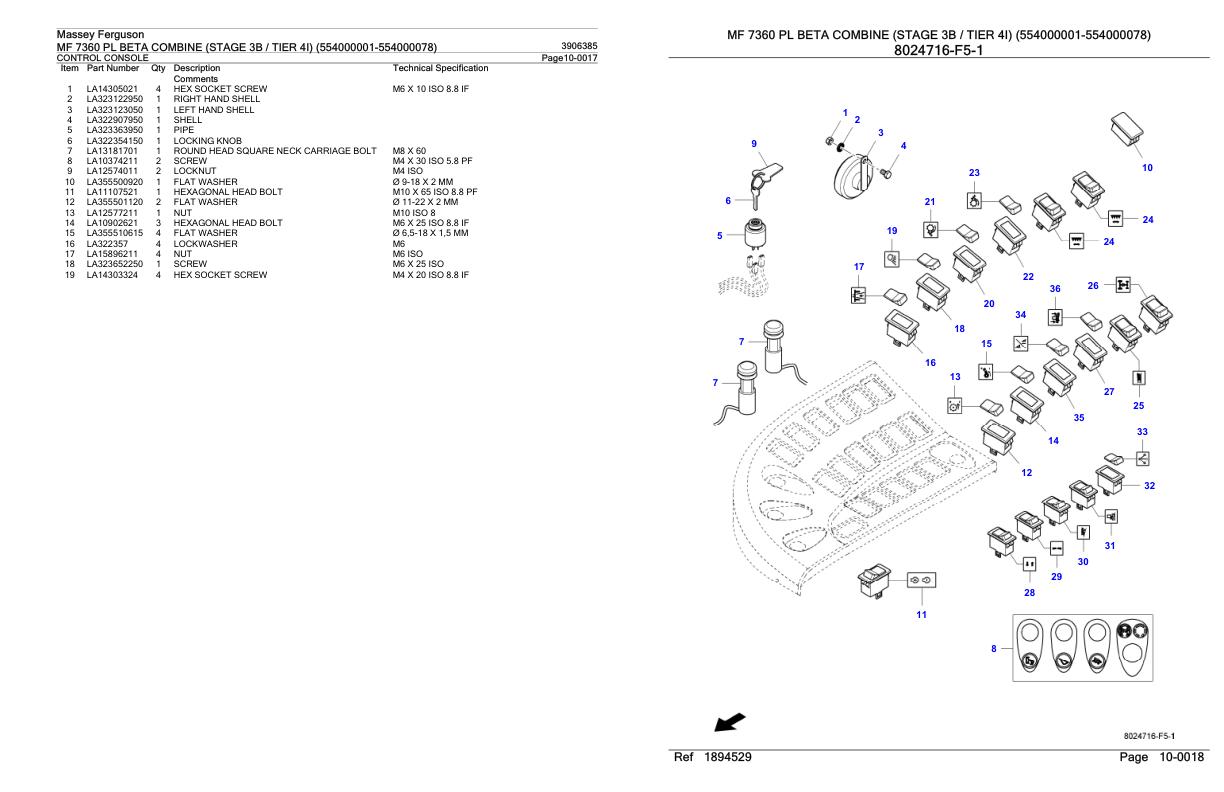 Massey Ferguson MF 7360 PL Beta Combine Stage 3B Tier 4I Parts Catalog 3906385 1