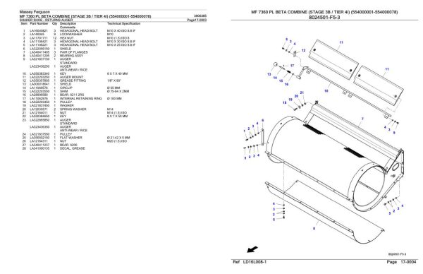 Massey Ferguson MF 7360 PL Beta Combine Stage 3B Tier 4I Parts Catalog 3906385 2