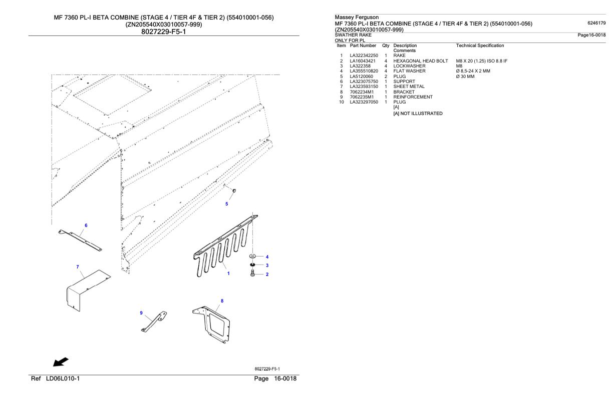 Massey Ferguson MF 7360 PL I Beta Combine Stage 4 Tier 4F and Tier 2 Parts Catalog 6246179 1