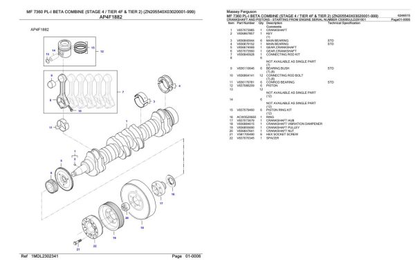 Massey Ferguson MF 7360 PL I Beta Combine Stage 4 Tier 4F and Tier 2 Parts Catalog 6246515 1
