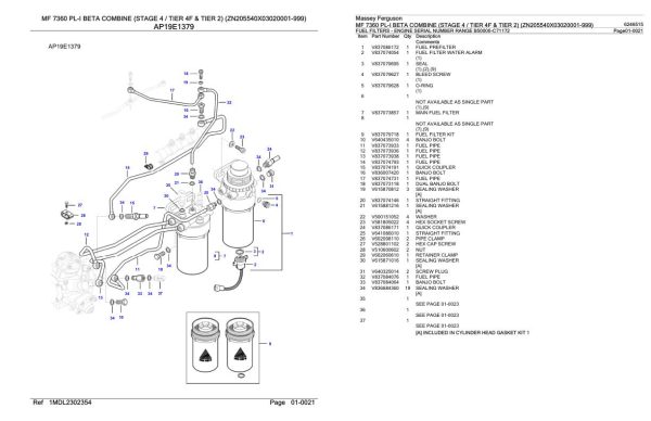 Massey Ferguson MF 7360 PL I Beta Combine Stage 4 Tier 4F and Tier 2 Parts Catalog 6246515 2