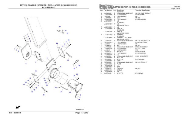 Massey Ferguson MF 7370 Combine Stage 3B Tier 4I and Tier 2 Parts Catalog 3906469 2
