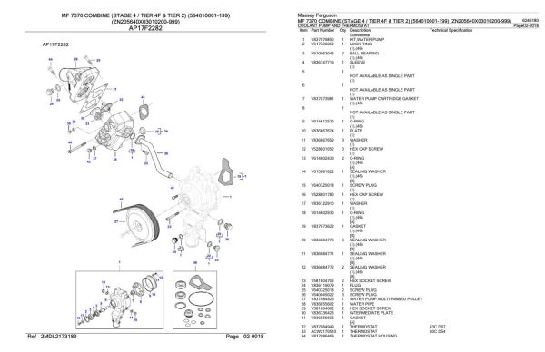 Massey Ferguson MF 7370 Combine Stage 4 Tier 4F and Tier 2 Parts Catalog 6246180 1