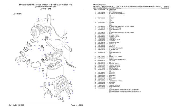 Massey Ferguson MF 7370 Combine Stage 4 Tier 4F and Tier 2 Parts Catalog 6246180 2
