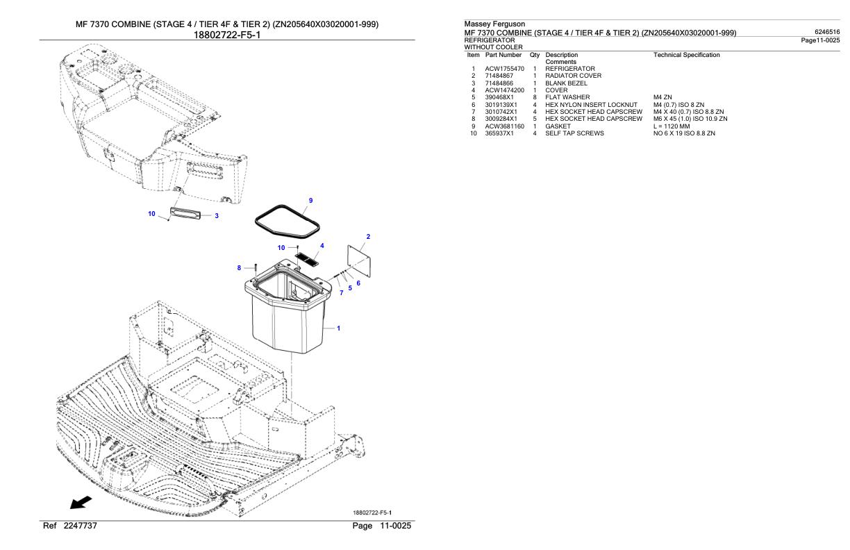 Massey Ferguson MF 7370 Combine Stage 4 Tier 4F and Tier 2 Parts Catalog 6246516 1