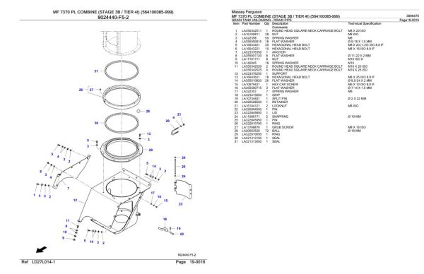 Massey Ferguson MF 7370 PL Combine Stage 3B Tier 4I Parts Catalog 3906470 1