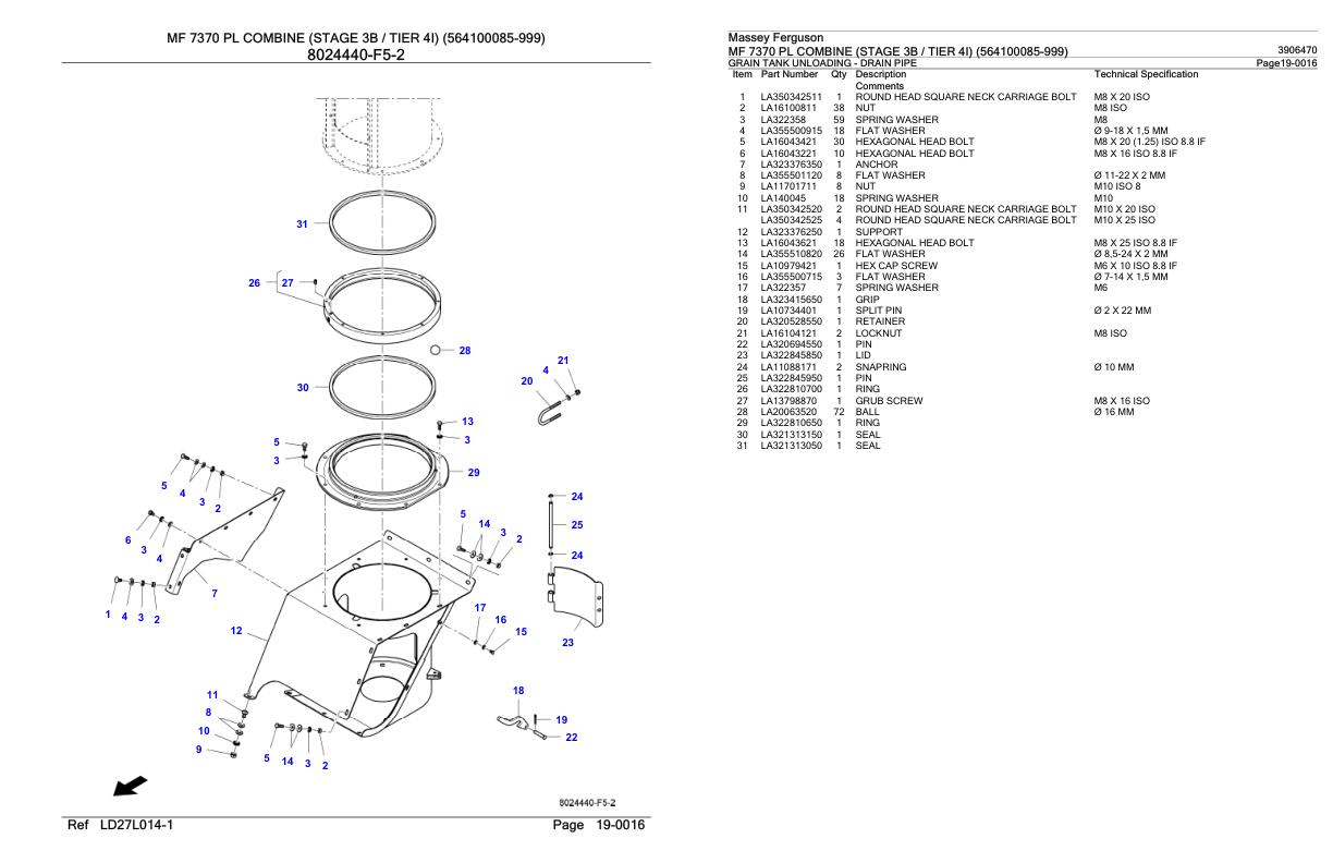 Massey Ferguson MF 7370 PL Combine Stage 3B Tier 4I Parts Catalog 3906470 1