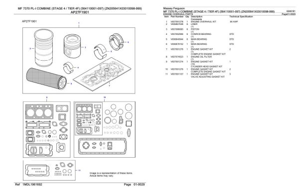 Massey Ferguson MF 7370 PL I Combine Stage 4 Tier 4F Parts Catalog 6246181 2