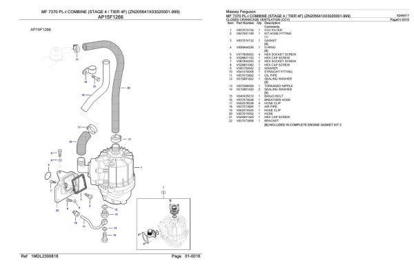 Massey Ferguson MF 7370 PL I Combine Stage 4 Tier 4F Parts Catalog 6246517 1