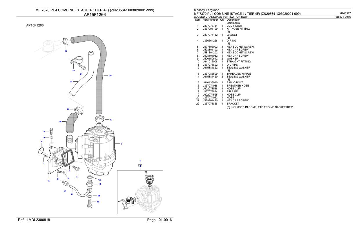 Massey Ferguson MF 7370 PL I Combine Stage 4 Tier 4F Parts Catalog 6246517 1