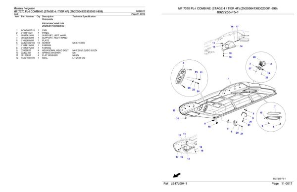 Massey Ferguson MF 7370 PL I Combine Stage 4 Tier 4F Parts Catalog 6246517 2