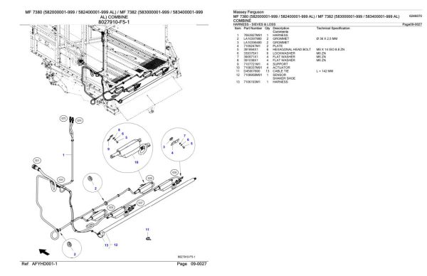 Massey Ferguson MF 7380 7382 Combine Parts Catalog 6246070 1