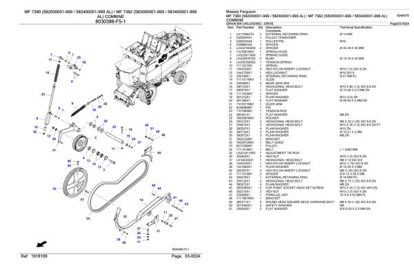 Massey Ferguson MF 7380 7382 Combine Parts Catalog 6246070 2