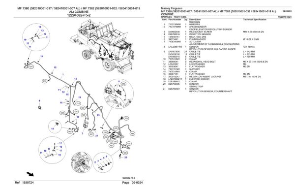 Massey Ferguson MF 7380 7382 Combine Parts Catalog 6246233 1
