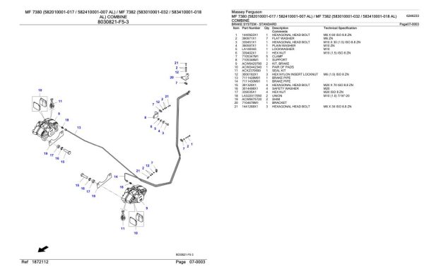 Massey Ferguson MF 7380 7382 Combine Parts Catalog 6246233 2
