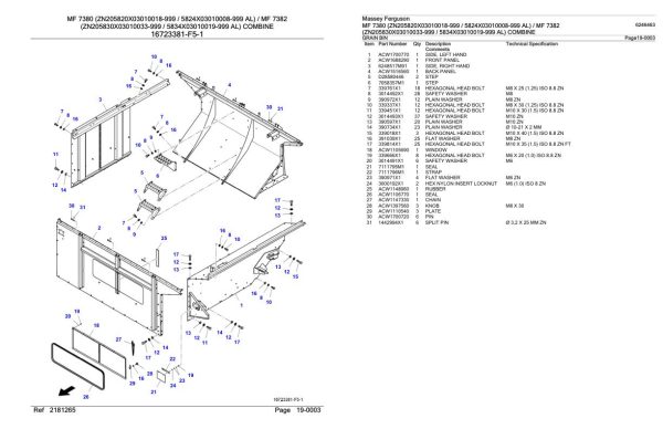 Massey Ferguson MF 7380 7382 Combine Parts Catalog 6246463 2