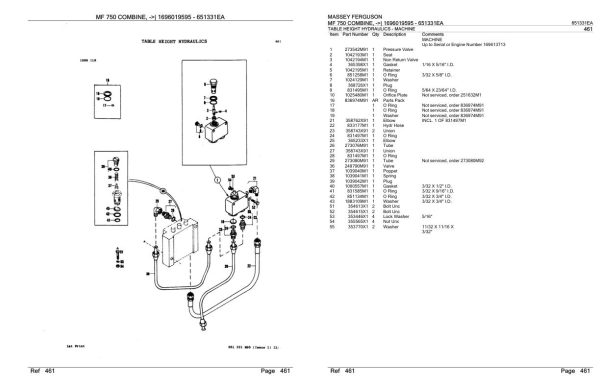 Massey Ferguson MF 750 Combine Parts Catalog 651331EA 1