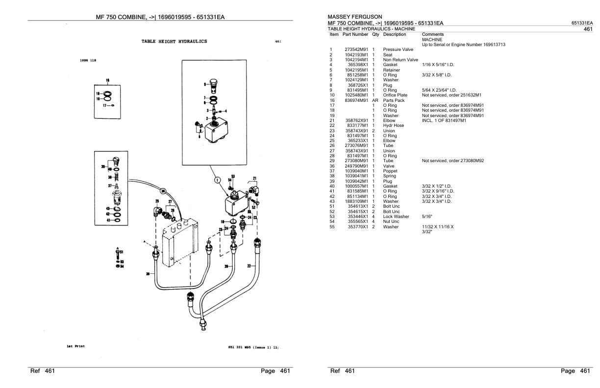 Massey Ferguson MF 750 Combine Parts Catalog 651331EA 1