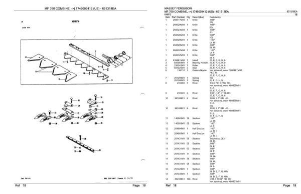 Massey Ferguson MF 760 Combine US Parts Catalog 651318EA 1