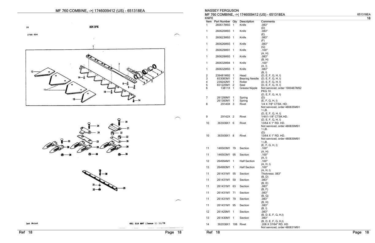 Massey Ferguson MF 760 Combine US Parts Catalog 651318EA 1