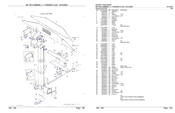 Massey Ferguson MF 760 Combine US Parts Catalog 651429EA 1