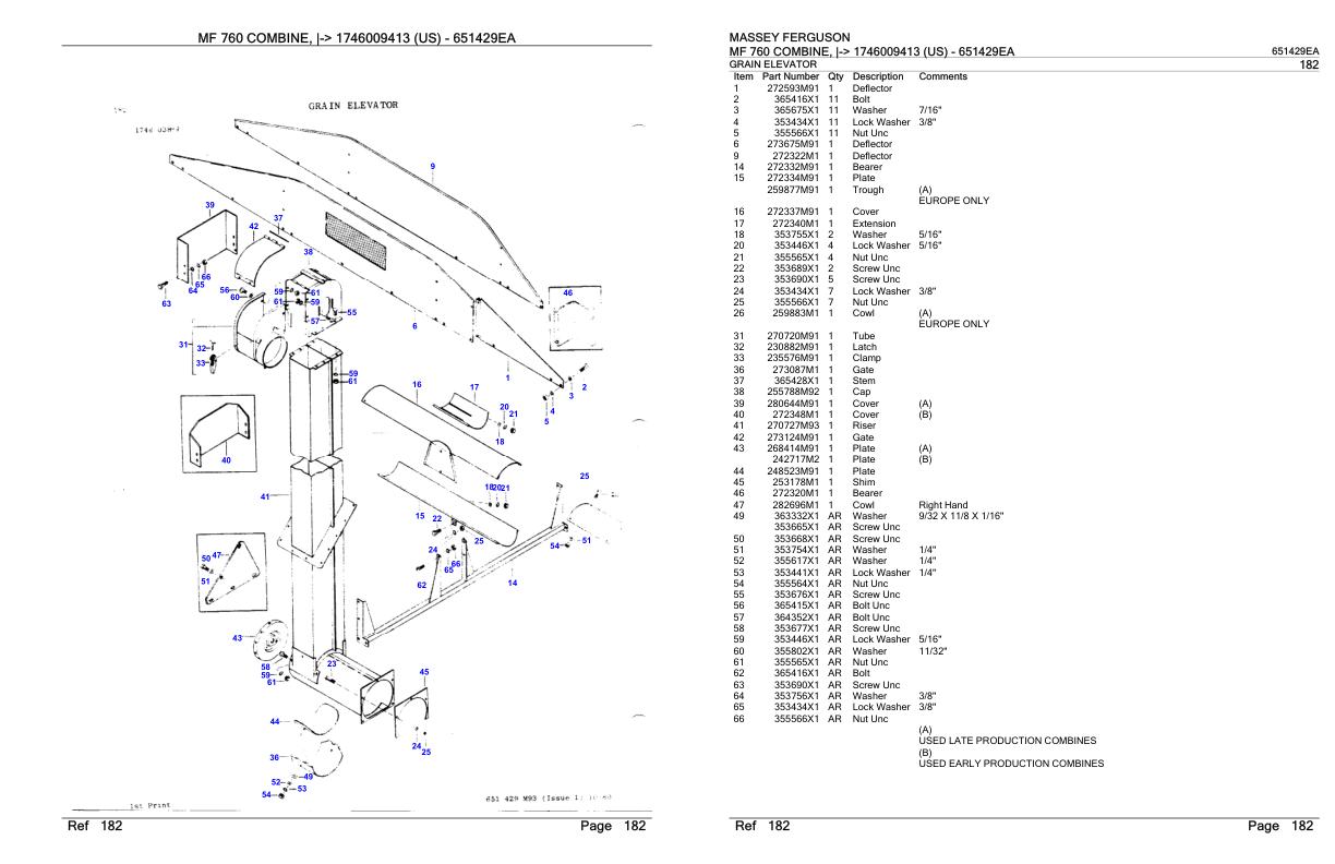 Massey Ferguson MF 760 Combine US Parts Catalog 651429EA 1